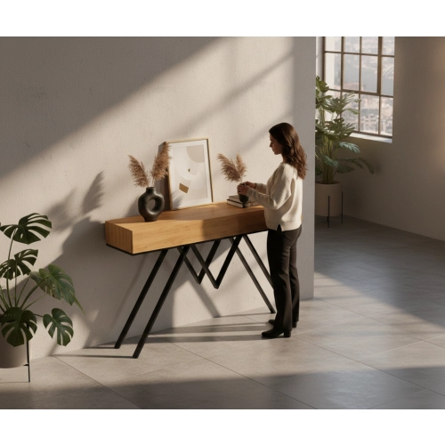 KONSOLA Z SZUFLADĄ DREWNO LITE DĄB OLCHA SKD-292